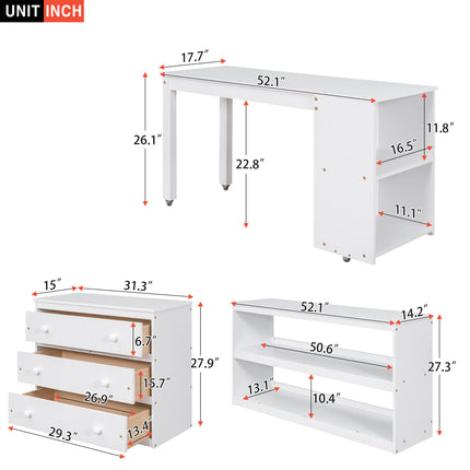 AS1- Low Study Full Loft Bed with Cabinet ; Shelves and Rolling Portable Desk ; Multiple Functions Bed - Likeshoppe 