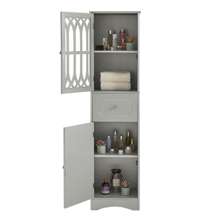 AN2- Tall Bathroom Cabinet;  Freestanding Storage Cabinet with Drawer and Doors;  MDF Board;  Acrylic Door;  Adjustable Shelf - Likeshoppe 