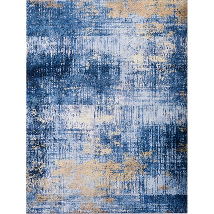 AQ27- ZARA Collection Abstract Design Blue Gold Machine Washable Super Soft Area Rug - Likeshoppe 