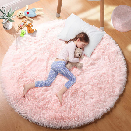 AR7- Round Rug for Bedroom, Fluffy Round Circle Rug for Kids Room