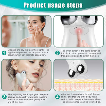 CE2- Microcurrent-Facial-Device, Microcurrent Face Massager Roller for Skin Care, Facial Massager Face Rollers for Women & Men, Glossy White - Likeshoppe 