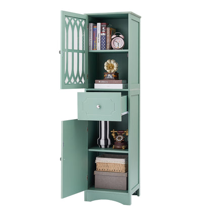 AN2- Tall Bathroom Cabinet;  Freestanding Storage Cabinet with Drawer and Doors;  MDF Board;  Acrylic Door;  Adjustable Shelf - Likeshoppe 