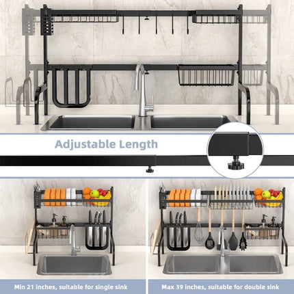 DL3-Adjustable Over Sink Dish Drying Rack with Hooks - Likeshoppe 