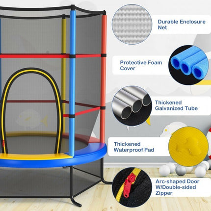 BA49- 55 Inch Kids Recreational Trampoline Bouncing Jumping Mat with Enclosure Net - Likeshoppe 