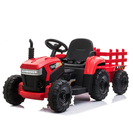 BH10-12V Kids Ride On Tractor with Trailer, Battery Powered Electric Car w/ Music, USB, Music, LED Lights, Vehicle Toy for 3 to 6 Ages, Red - Likeshoppe 