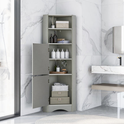 AM3- Tall Bathroom Corner Cabinet;  Freestanding Storage Cabinet with Doors and Adjustable Shelves;  MDF Board - Likeshoppe 