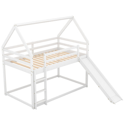 AS33- Twin Size Bunk House Bed with Slide and Ladder - Likeshoppe 