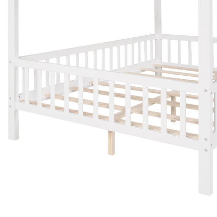 AS32- Full Size Wood House Bed with Fence - Likeshoppe 