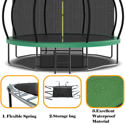 BA35- 14FT Recreational Kids Trampoline with Safety Enclosure Net & Ladder, Outdoor Recreational Trampolines - Likeshoppe 