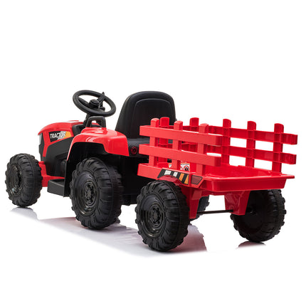 BH10-12V Kids Ride On Tractor with Trailer, Battery Powered Electric Car w/ Music, USB, Music, LED Lights, Vehicle Toy for 3 to 6 Ages, Red - Likeshoppe 