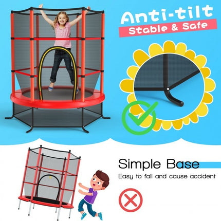 BA49- 55 Inch Kids Recreational Trampoline Bouncing Jumping Mat with Enclosure Net - Likeshoppe 