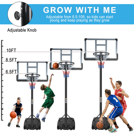 BG10- Portable Basketball Hoop Backboard System Stand Height Adjustable 6.6ft - 10ft with 44 Inch Backboard and Wheels for Adults Teens Outdoor Indoor Basketball Goal Game Play Set - Likeshoppe 