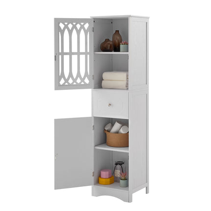 AN2- Tall Bathroom Cabinet;  Freestanding Storage Cabinet with Drawer and Doors;  MDF Board;  Acrylic Door;  Adjustable Shelf - Likeshoppe 