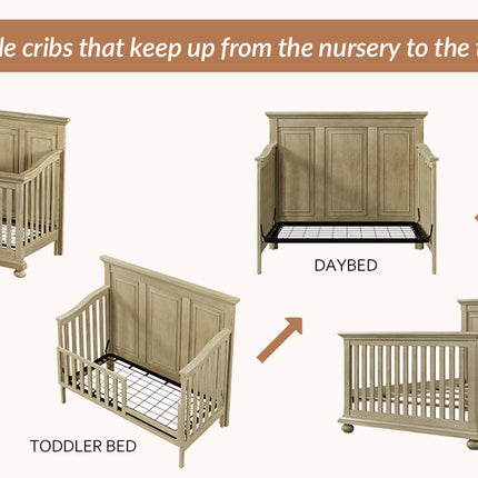 A015- Traditional Farmhouse Style 4-in-1 Full Size Convertible Crib - Converts to Toddler Bed, Daybed and Full-Size Bed, Stone Gray - Likeshoppe 