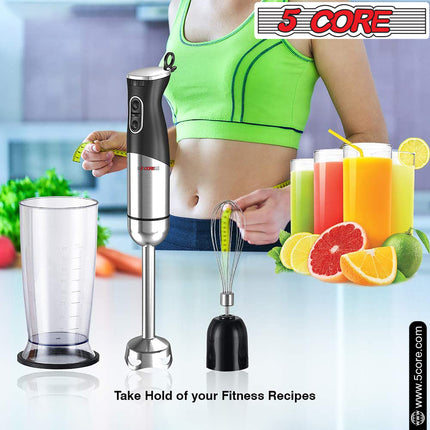 BQ3- 5 Core Handheld Blender 3 IN 1, Electric Hand Held Blenders 500W| Immersion 800ml Beaker & Whisk| 9 Speed Heavy Duty Stick, Stainless Steel Blades for Smoothies Puree Baby Food and Soups- HB1516 New - Likeshoppe 