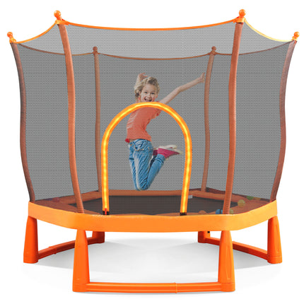 BA15- 6FT Toddlers Trampoline with Safety Enclosure Net and Ocean Balls, Fully Protected Indoor Trampoline and Ball Pit Balls for Kids, Easy Assembly Lotus Shape for Spaciousness - Likeshoppe 