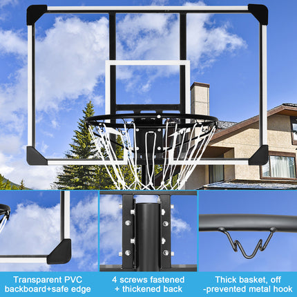 BG7- Portable Basketball Hoop & Goal Basketball Stand Height Adjustable 6.2-8.5ft with 35.4Inch Transparent Backboard & Wheels for Youth Teenagers Outdoor Indoor Basketball Goal Game Play - Likeshoppe 