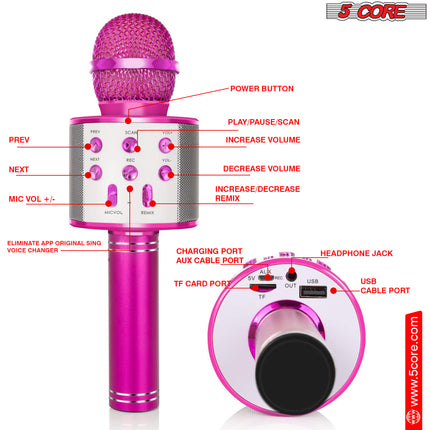 CC21- 5 Core Karaoke Wireless Microphones Bluetooth • w Stereo Mic Speaker • Portable Recording Microfono Inalambrico • SD Card & USB • Gifts Music Toys for Kids and Adults All Age- WM SPK PINK - Likeshoppe 