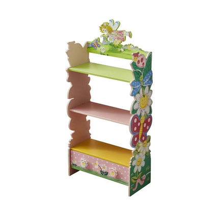 AT15- Kids Funnel Olivia the Fairy Girls Hand Painted 3 Tier Flower Bookcase with Drawers - Likeshoppe 