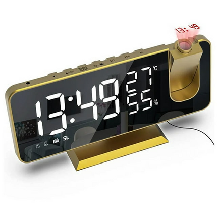 Jumper Alarm Clock for Bedroom Digital Projection Dual Alarms Clock, Temperature Humidity Date Display Function, Projector Alarm Clock with Radio Gold - Likeshoppe 