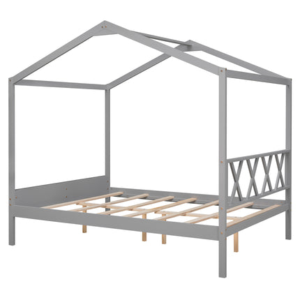 AS27- Full Size Wood House Bed with Storage Space - Likeshoppe 