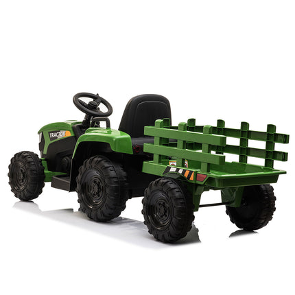 BH6- 12V Kids Ride On Tractor with Trailer, Battery Powered Electric Car w/ Music, USB, Music, LED Lights, Vehicle Toy for 3 to 6 Ages, Dark Green - Likeshoppe 