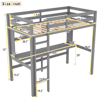 AS30- Twin Size Loft Bed with Convenient Desk;  Shelves;  and Ladder - Likeshoppe 