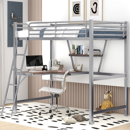 AS16- Twin Size Loft Metal&MDF Bed with Desk and Shelf - Likeshoppe 