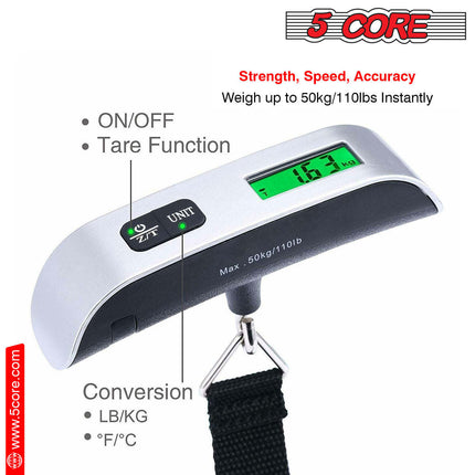 BR1- 5 Core Digital Luggage Scale Travel Weight Scales Portable for Packages Bag Suitcases TSA Approved 400 lbs Capacity Bascula De Peso kg Y Libras w Hook - LSS-004 - Likeshoppe 