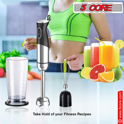 BQ5- 5 Core Handheld Blender 3 IN 1, Electric Hand Held Blenders 500W| Immersion 800ml Beaker & Whisk| 9 Speed Heavy Duty Stick, Stainless Steel Blades for Smoothies Puree Baby Food and Soups- HB1516 - Likeshoppe 