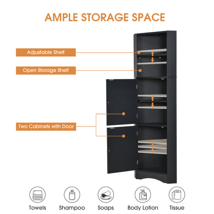 AM3- Tall Bathroom Corner Cabinet;  Freestanding Storage Cabinet with Doors and Adjustable Shelves;  MDF Board - Likeshoppe 