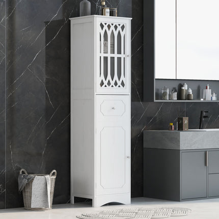 AN2- Tall Bathroom Cabinet;  Freestanding Storage Cabinet with Drawer and Doors;  MDF Board;  Acrylic Door;  Adjustable Shelf - Likeshoppe 