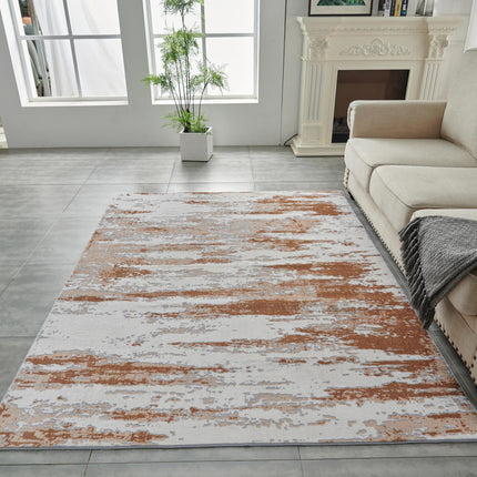 AQ3- ZARA Collection Abstract Design Gray Brown Rust Machine Washable Super Soft Area Rug - Likeshoppe 