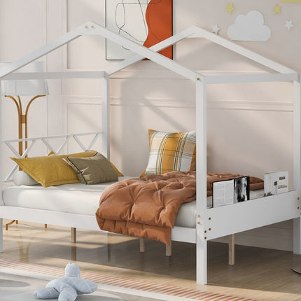 AS27- Full Size Wood House Bed with Storage Space - Likeshoppe 