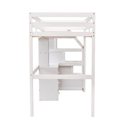 AS4- Twin Size Loft Bed with a Stand-alone Bed;  Storage Staircase;  Desk;  Shelves and Drawers - Likeshoppe 