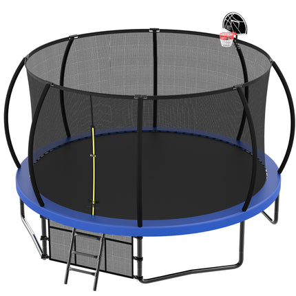 BA36- 14FT Recreational Kids Trampoline with Safety Enclosure Net & Ladder, Outdoor Recreational Trampolines - Likeshoppe 