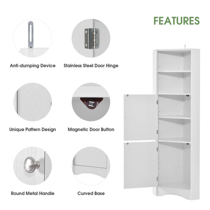 AM3- Tall Bathroom Corner Cabinet;  Freestanding Storage Cabinet with Doors and Adjustable Shelves;  MDF Board - Likeshoppe 