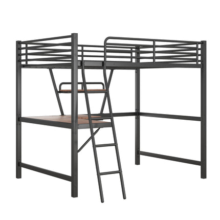 AS12- Full Size Loft Metal&MDF Bed with Desk and Shelf, - Likeshoppe 