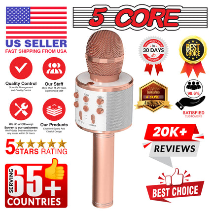 CC22- 5 Core Karaoke Wireless Microphones Bluetooth • w Stereo Mic Speaker • Portable Recording Microfono Inalambrico • SD Card & USB • Gifts Music Toys for Kids and Adults All Age- WM SPK COPPER - Likeshoppe 