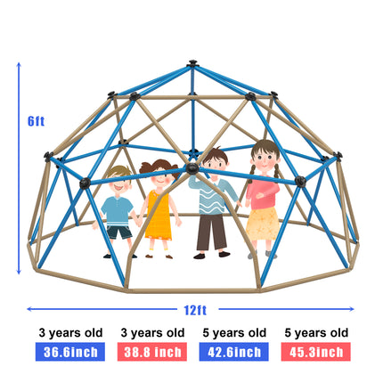 BB15- Kids Climbing Dome Tower - 12 ft Jungle Gym Geometric Playground Dome Climber Monkey Bars Play Center, Rust & UV Resistant Steel Supporting 1000 LBS - Likeshoppe 