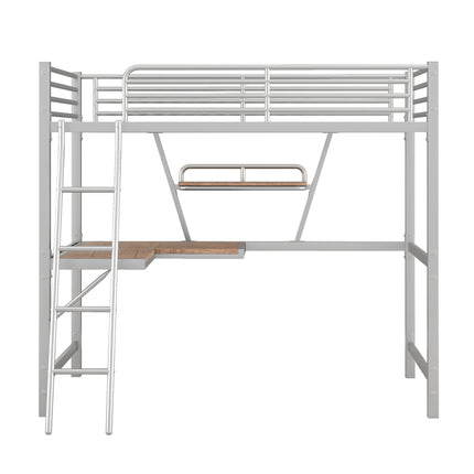 AS16- Twin Size Loft Metal&MDF Bed with Desk and Shelf - Likeshoppe 