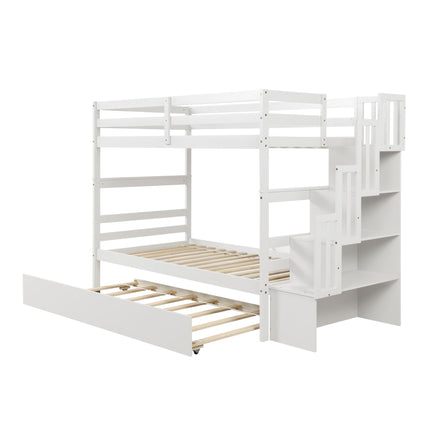 AS5- Bunk Beds Twin over Twin Stairway Storage function - Likeshoppe 