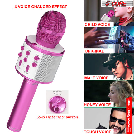 CC21- 5 Core Karaoke Wireless Microphones Bluetooth • w Stereo Mic Speaker • Portable Recording Microfono Inalambrico • SD Card & USB • Gifts Music Toys for Kids and Adults All Age- WM SPK PINK - Likeshoppe 