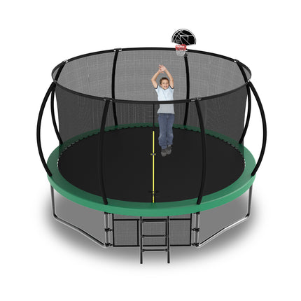 BA35- 14FT Recreational Kids Trampoline with Safety Enclosure Net & Ladder, Outdoor Recreational Trampolines - Likeshoppe 