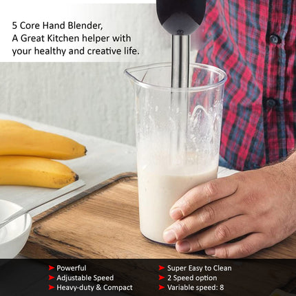 BQ4- 5 Core Handheld Blender, Electric Hand Blender 8-Speed 500W, Immersion Hand Held Blender Stick with Food Grade Stainless Steel Blades for Perfect Smoothies, Puree Baby Food & Soup - HB 1510 BLK/RED - Likeshoppe 