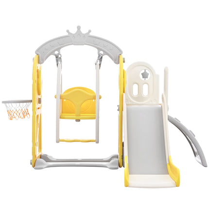 BB18- Toddler Slide and Swing Set 5 in 1, Kids Playground Climber Slide Playset with Basketball Hoop Freestanding Combination for Babies Indoor & Outdoor - Likeshoppe 