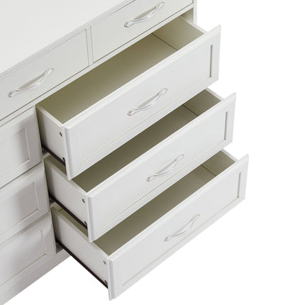 AU4- Bedroom dresser, 9 drawer long dresser with antique handles, wood chest of drawers for kids room, living room, entry and hallway, White, 47.56''W x 15.75''D x 34.45''H. - Likeshoppe 