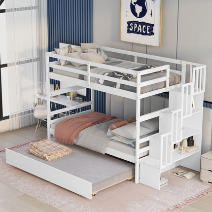 AS5- Bunk Beds Twin over Twin Stairway Storage function - Likeshoppe 