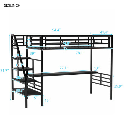 AS6- Metal Loft Bed Frame with Desk;  No Box Spring Needed; Twin - Likeshoppe 