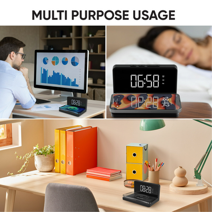 CH5- Premier LED Digital Alarm Clock and Wireless Mobile Phone Charger for Home, Office, Black - Likeshoppe 